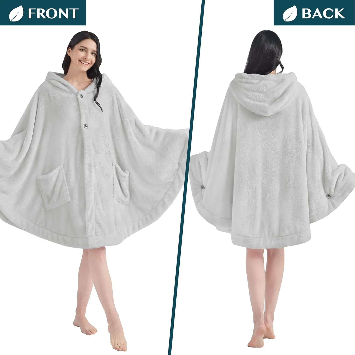PAVILIA Angel Wrap Hooded Blanket Poncho, Wearable Blanket Throw Wrap Poncho for Women Adult, Cozy Fluffy Sherpa Fleece Shawl Cape with Hood pockets, Warm Gift for Mom Wife, Light Gray