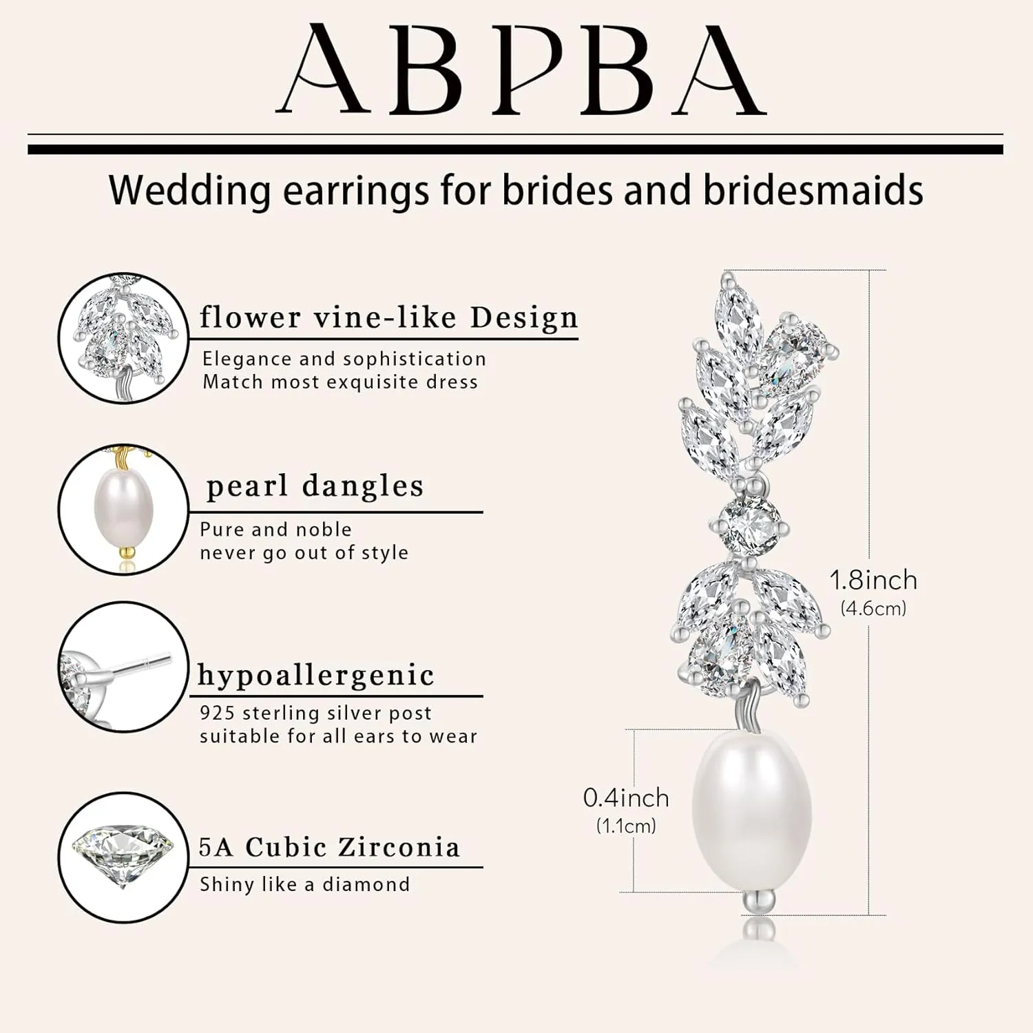 Pearl Drop Earrings for women, Dainty Bride Earrings for Wedding, Lightweight Hypoallergenic Pearl and Diamond Earring Fashion Jewelry Gift