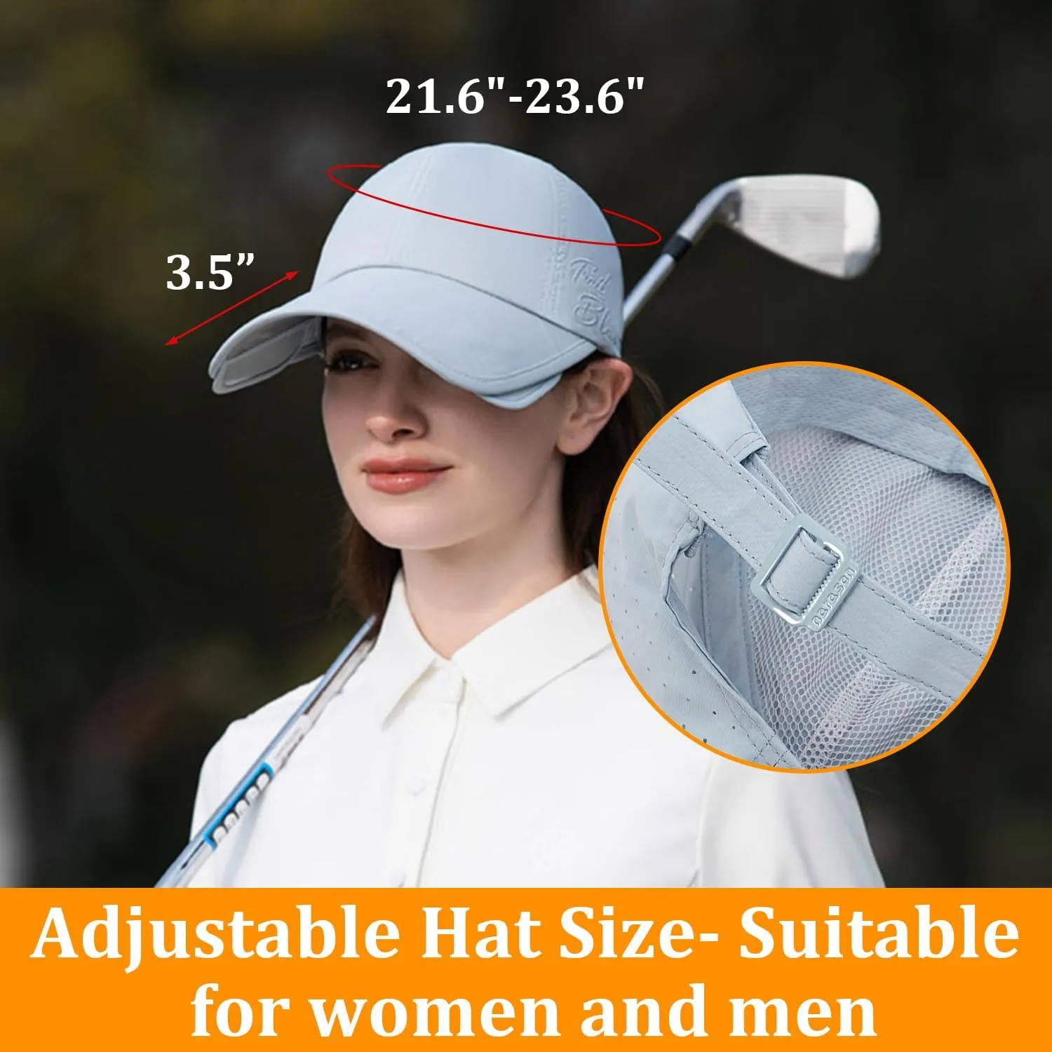 Peicees Wide Brim Baseball Cap for Women Mens Sun Hat with Retractable Brim UV Sun Protection for Golf Tennis Sports Hiking