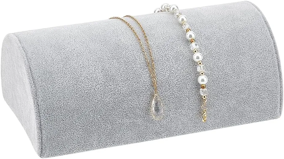 PH PandaHall Half Moon Velvet Bracelet Display, Soft Jewelry Display Stand Light Grey Bracelet Necklace Holder Watch Display Ramp Stand for Selling Retail Show Home and Business Use