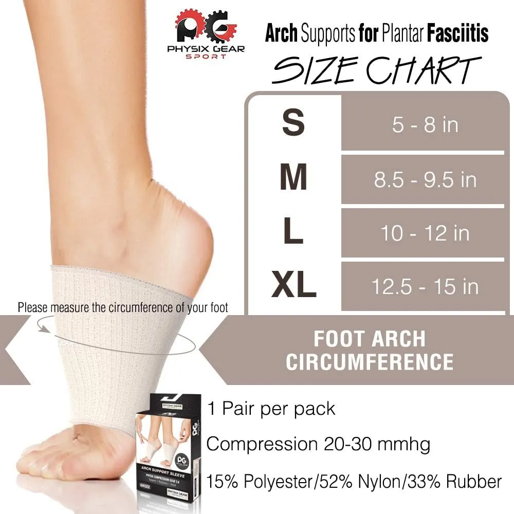 Physix Gear Arch Support Bands for Foot discomfort comfort - Arch comfort Compression Bands, Arch Support Band for Plantar Fasciitis, Arch Compression Support, Arch Sleeves, Foot Arch, Beige, S