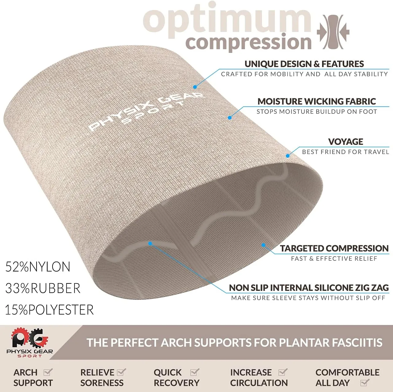Physix Gear Arch Support Bands for Foot discomfort comfort - Arch comfort Compression Bands, Arch Support Band for Plantar Fasciitis, Arch Compression Support, Arch Sleeves, Foot Arch, Beige, S