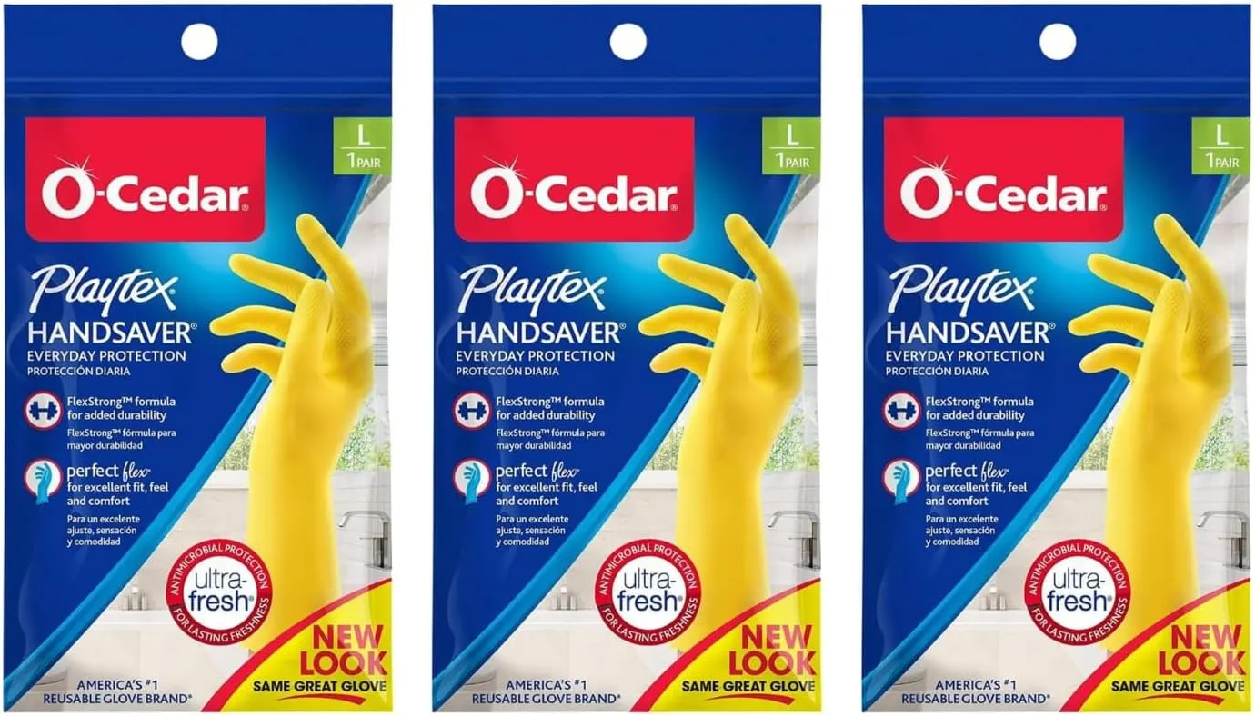 PLAYTEX PROTECTIVE_GLOVE Handsaver Reusable Rubber Gloves (Large, Pack - 3)