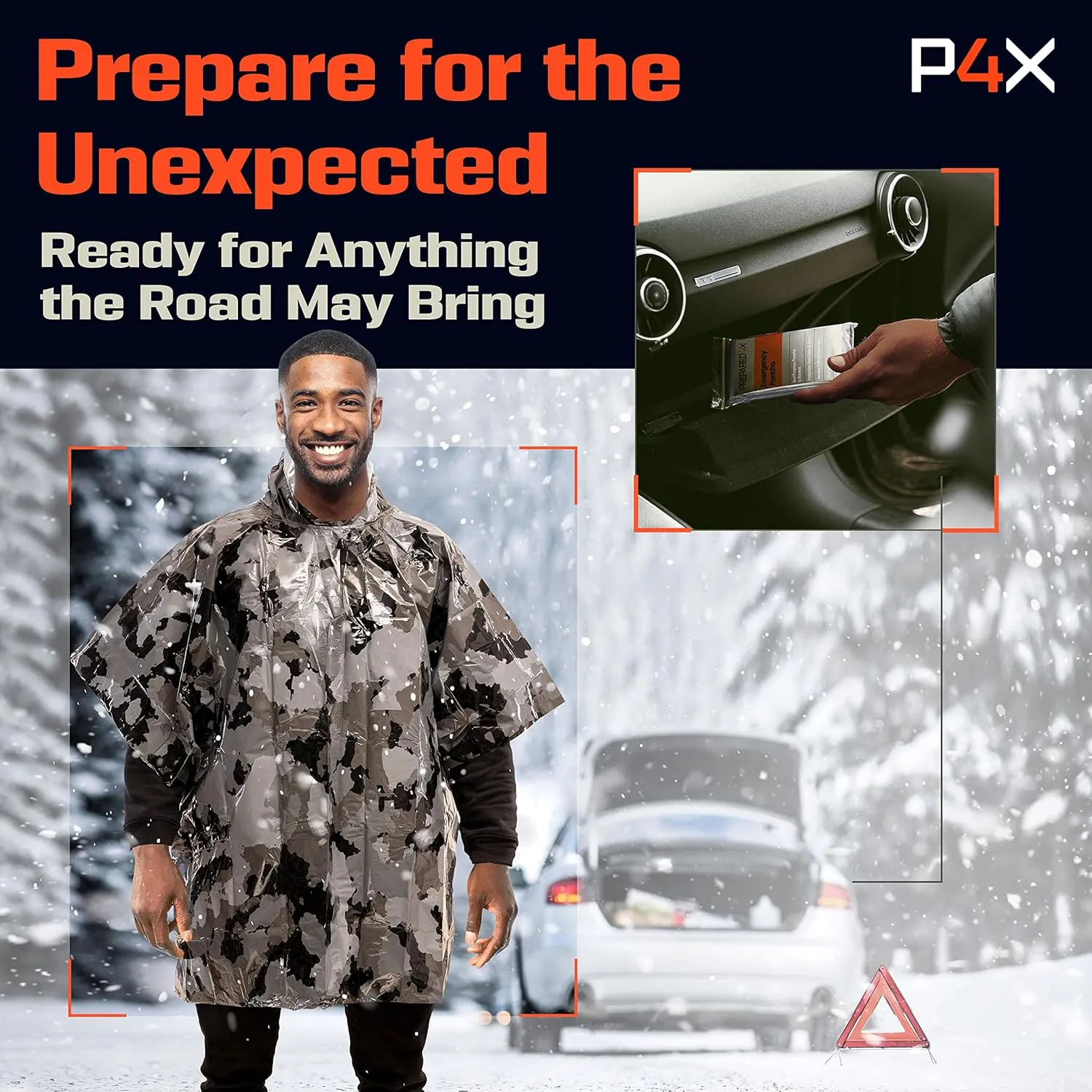 PREPARED4X Emergency Poncho and Mylar Blanket Liner - Waterproof, Wind-Resistant Outdoor Rain Poncho for Camping, Emergencies