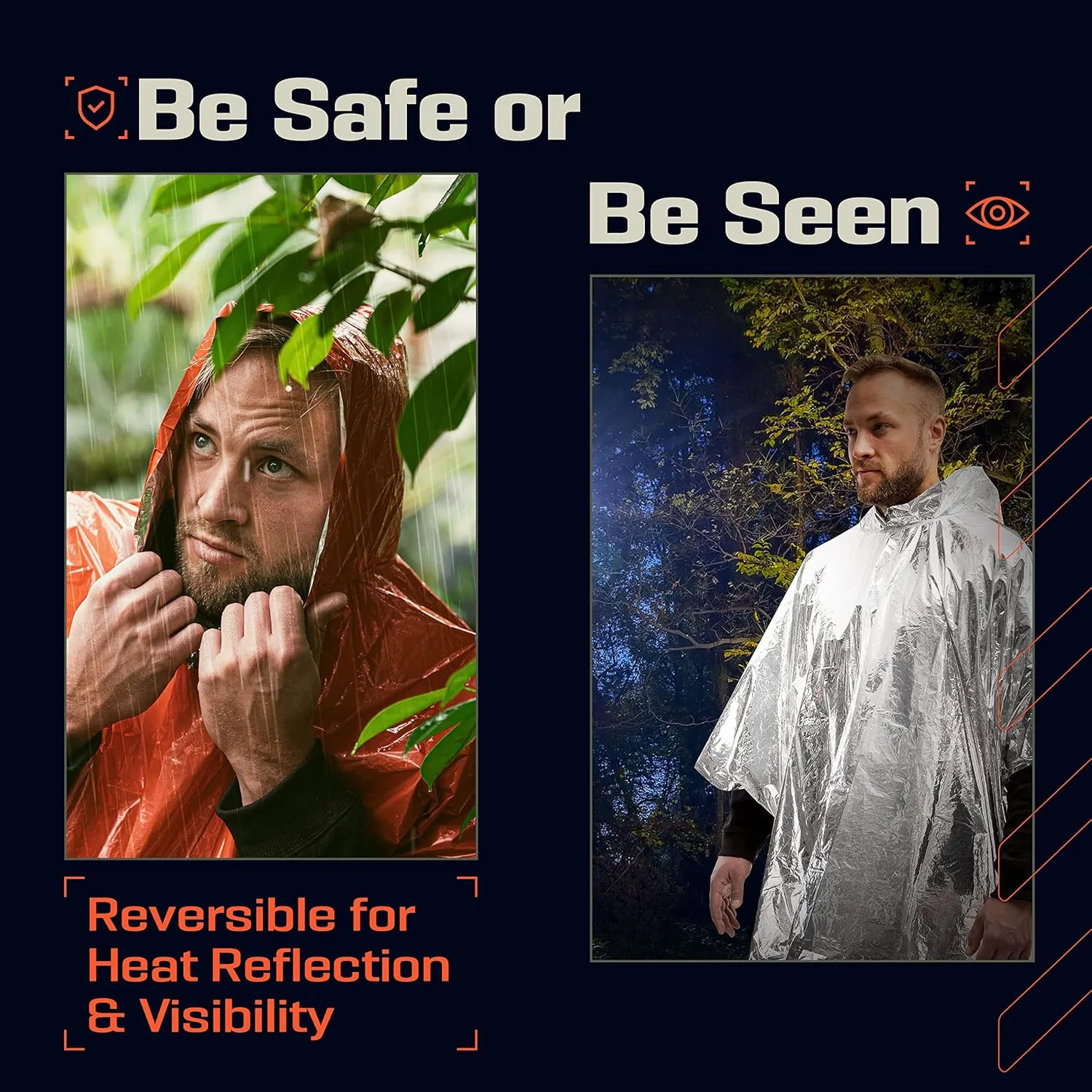 PREPARED4X Emergency Poncho and Mylar Blanket Liner - Waterproof, Wind-Resistant Outdoor Rain Poncho for Camping, Emergencies