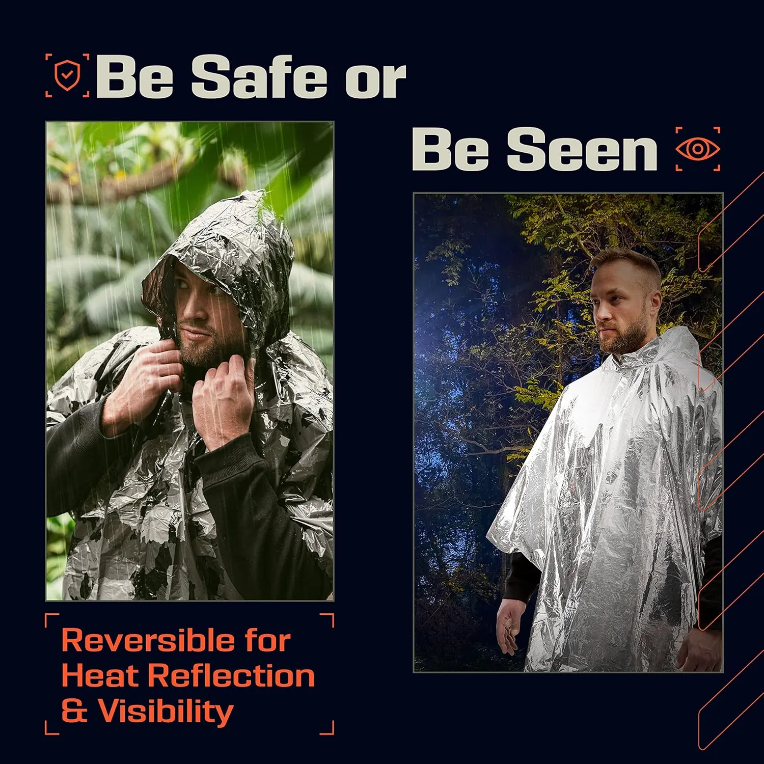 PREPARED4X Emergency Poncho and Mylar Blanket Liner - Waterproof, Wind-Resistant Outdoor Rain Poncho for Camping, Emergencies