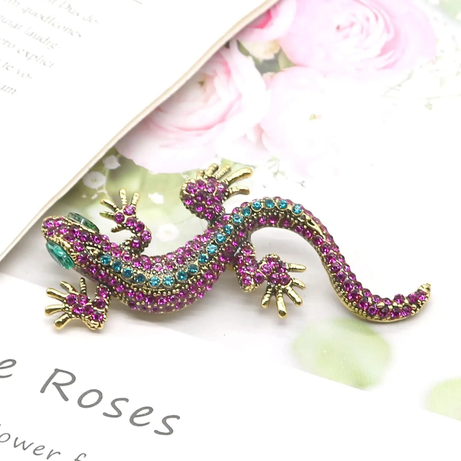 Pretty Animal Brooches Rose Gold and Platinum Plated Full Shining Crystal Brooch Pink Cat's Eye Brooch Pins
