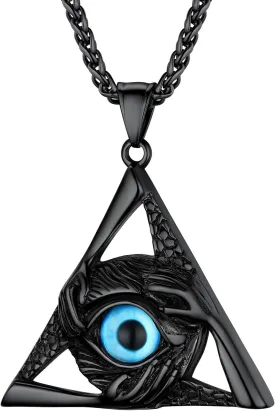 PROSTEEL Vintage Evil Eye Jewelry Protection Hands Triangle Pendant Good Luck Necklace for Men Women, Black/Gold Plated Stainless Steel, 22inch, Come with Box