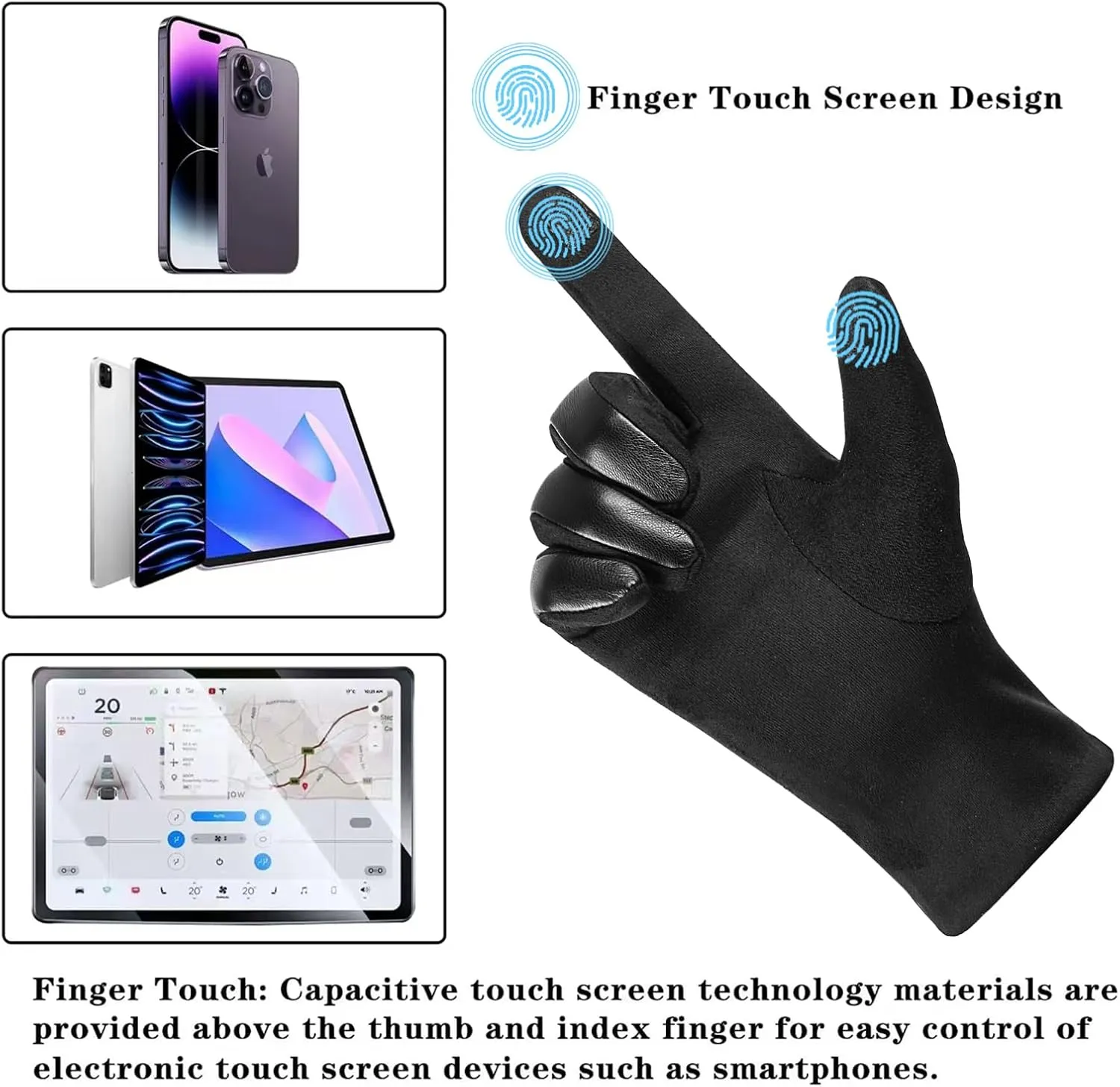 QOF Winter Fashion Leather Gloves for Women,Finger Touchscreen Wool Lined Windproof Warm Suede Driving Gloves