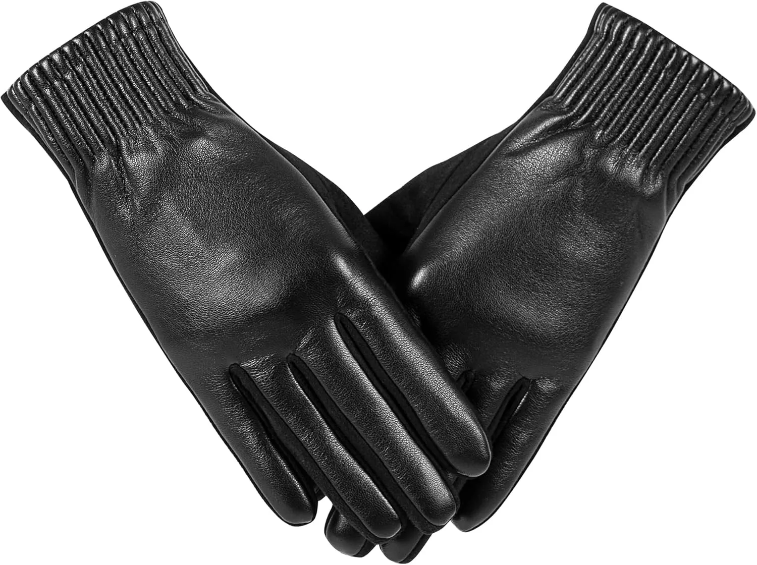 QOF Winter Fashion Leather Gloves for Women,Finger Touchscreen Wool Lined Windproof Warm Suede Driving Gloves