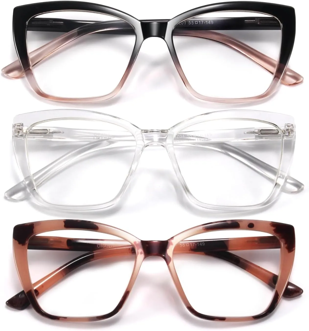 Reading Glasses Women, 3 pack Fashion Oversized Blue Light Readers Women, Spring Hinge Cat Eye Glasses Anti Eyestrain