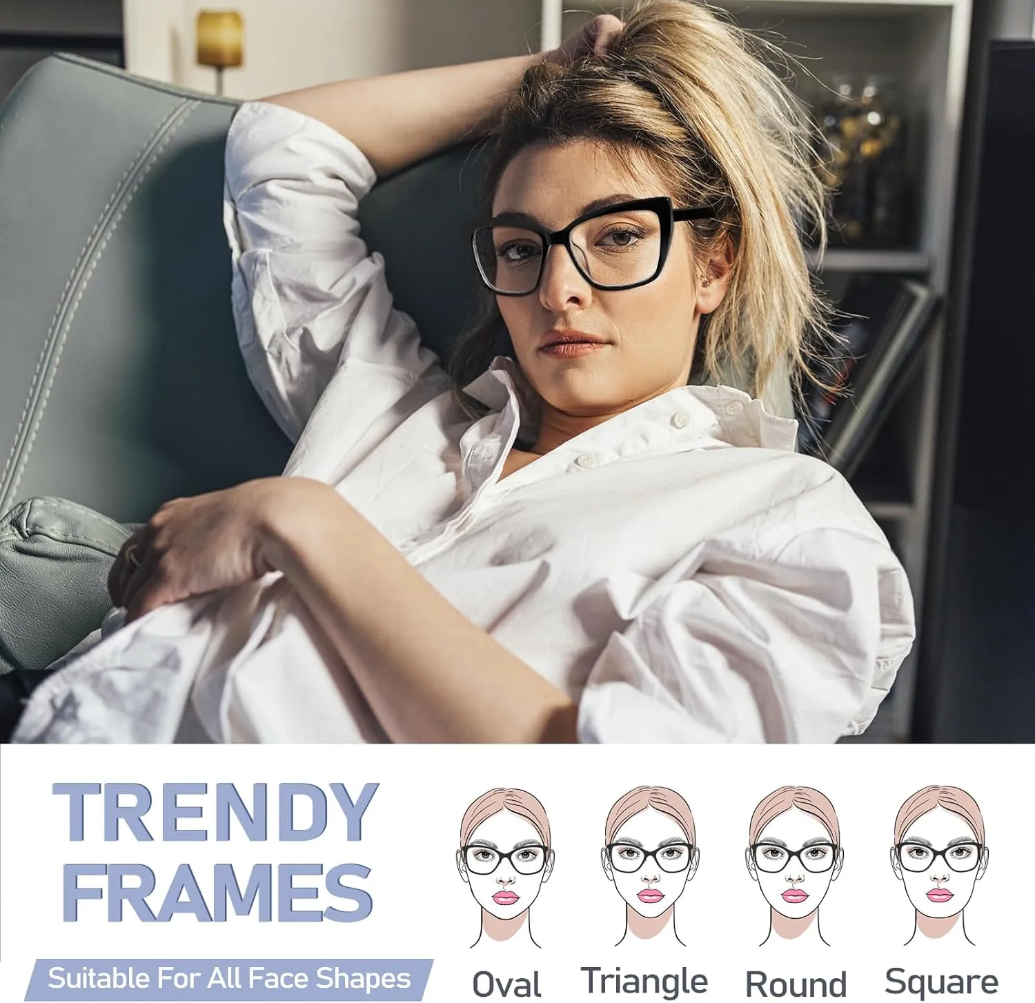 Reading Glasses Women, 3 pack Fashion Oversized Blue Light Readers Women, Spring Hinge Cat Eye Glasses Anti Eyestrain
