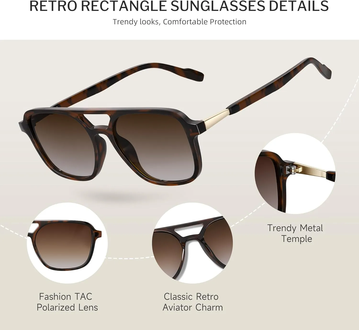Retro Aviator Sunglasses for Women Men:Polarized Trendy Vintage 70s Rectangle Mens Womens Shades Sun Glasses
