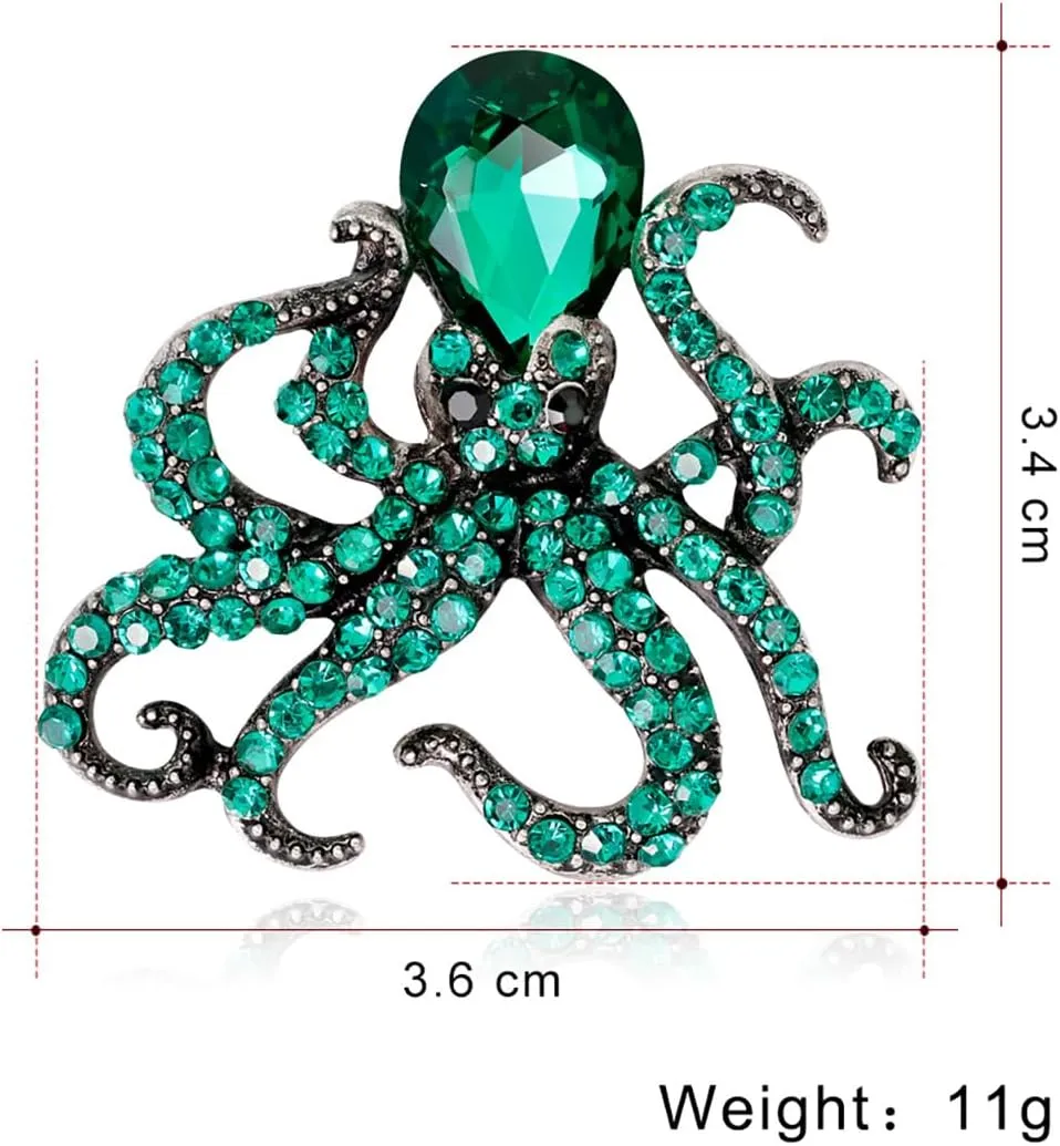 Rhinestones Octopus Brooch for Women Men Sea Animal Crystal Brooch Pin Cute Octopus Pin Brooch Christmas Halloween Birthday Party Costume Jewelry