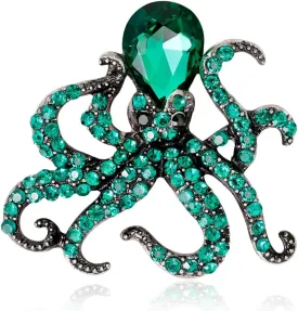 Rhinestones Octopus Brooch for Women Men Sea Animal Crystal Brooch Pin Cute Octopus Pin Brooch Christmas Halloween Birthday Party Costume Jewelry