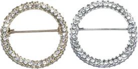 ROFARSO Geometry Circle Round Brooch Pins for Women Feminist Fashion Jewelry with Rhinestone Crystal, Accessory for Shawl Scarf Buckle Sweater Cardigan, Gift for Women Mother Bride Girl (2pics, Gold & Silver)