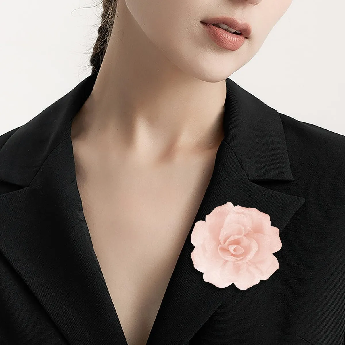Rose Flower Brooches and Pins for Hair | Beige Brooches for Women with Hair Clip | Hair Clips & Flower Clips for Hair | Lapel Hair Clips for Women | 3.1 Inches, Beige