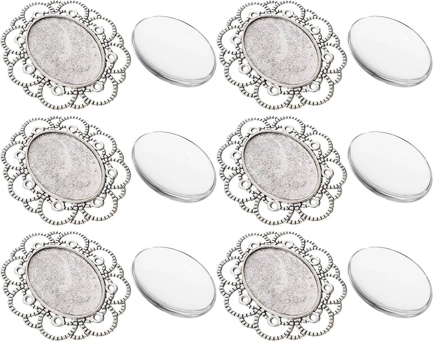 Round Tray 30pcs Pin Brooch Base Setting Antique Oval Alloy Tray Vintage Glass Dome Bezels Blanks Kit with Pin Back Bar Findings for DIY Badge Brooch Making Craft Jewelry Tray