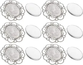 Round Tray 30pcs Pin Brooch Base Setting Antique Oval Alloy Tray Vintage Glass Dome Bezels Blanks Kit with Pin Back Bar Findings for DIY Badge Brooch Making Craft Jewelry Tray