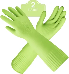 Rubber-Gloves Dishwashing Gloves for Cleaning-Kitchen - 2 Pairs Long Household Cleaning Gloves for Washing Dishes