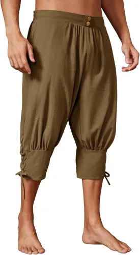 Runcati Mens Pirate Shorts Medieval Renaissance Banded Pants Viking Navigator Halloween Costume