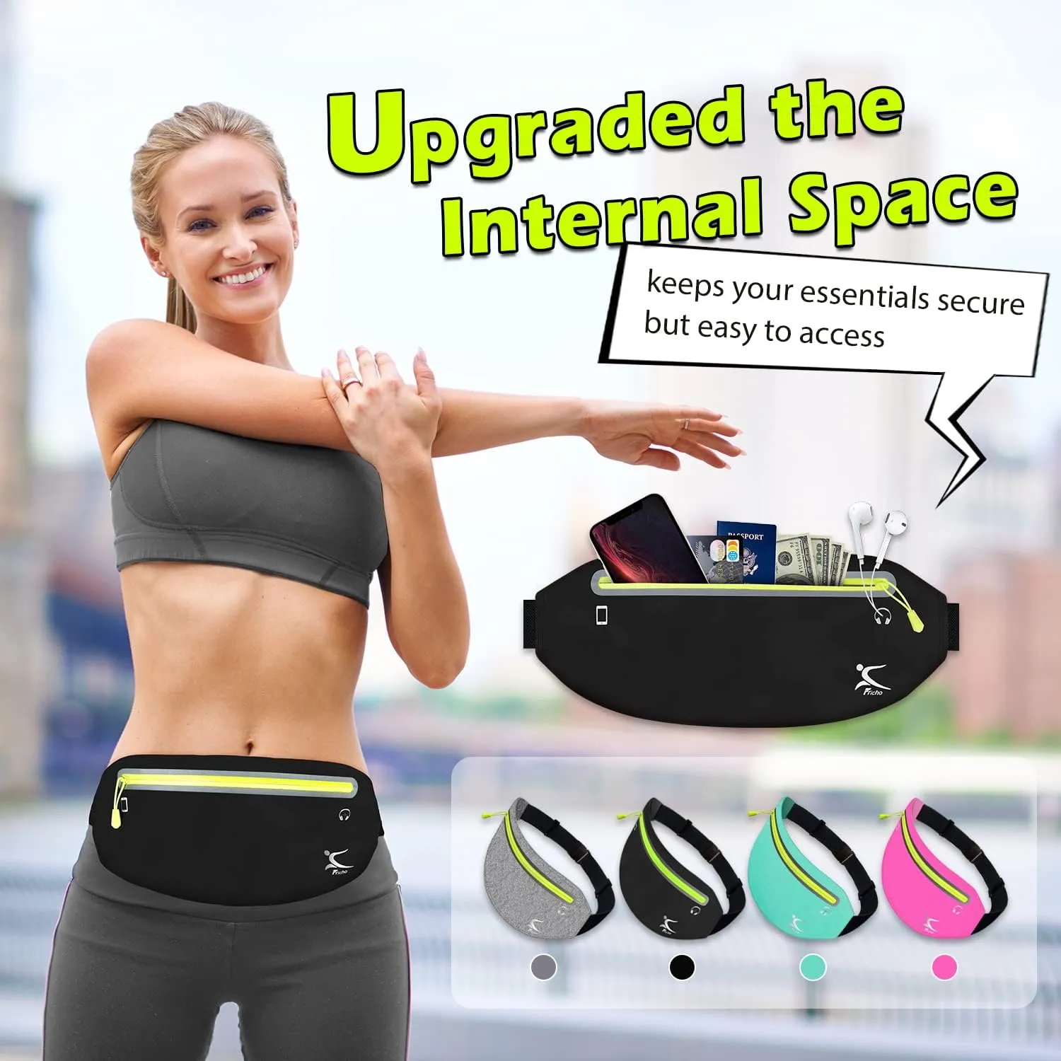 Running Belt Phone Holder, Mothers Day Gifts for Mom Wife Her Teens, Money Belt bag, Flat Fanny Packs for Women Men, Workout Gear Accessories, Waist pouch for Runners, Walking, Travel, Gym, Exercise