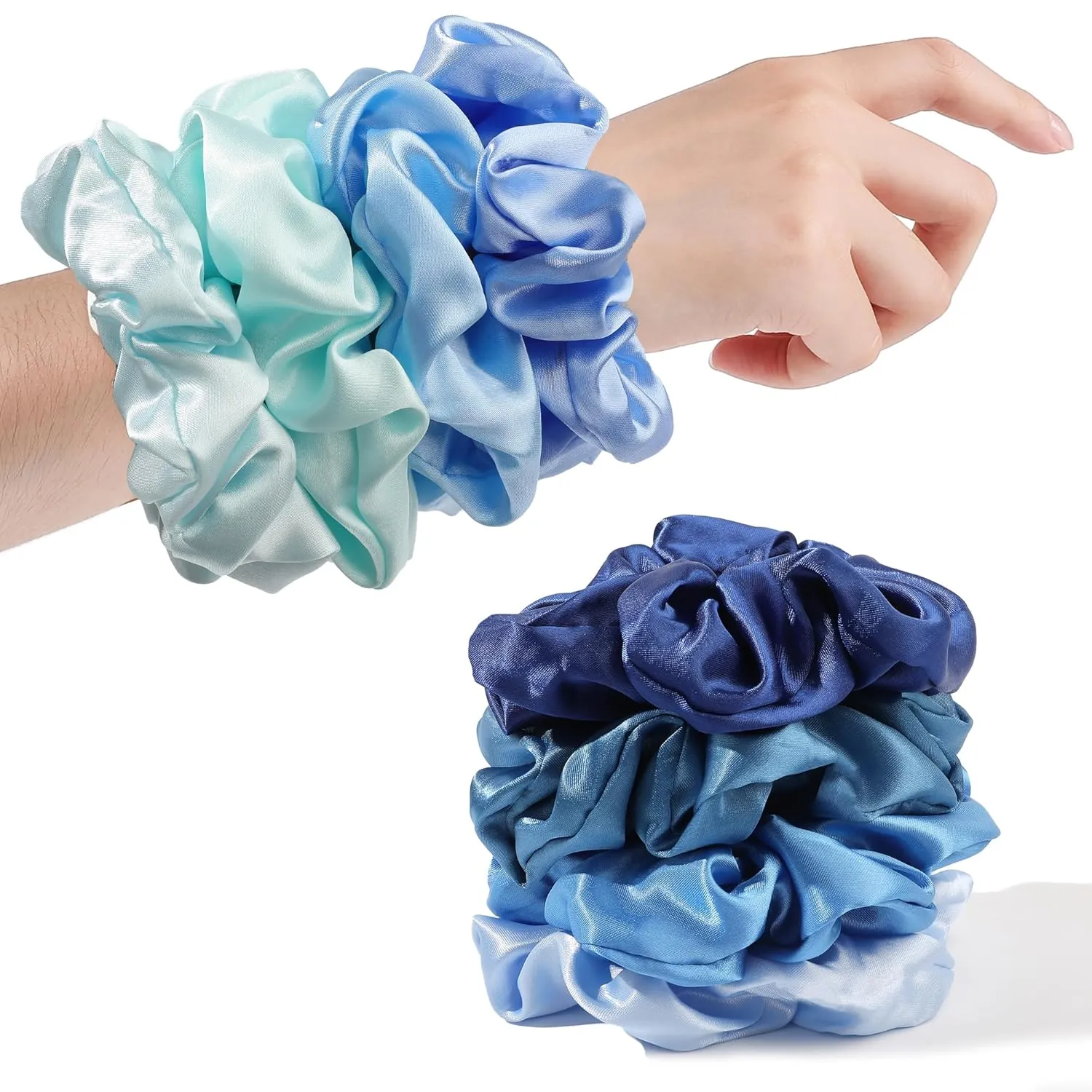 Satin Hair Scrunchies: Cute, Big Pony Tail Holders for Thick, Curly Hair - No Crease, No Damage Hair Ties for Girls and Women