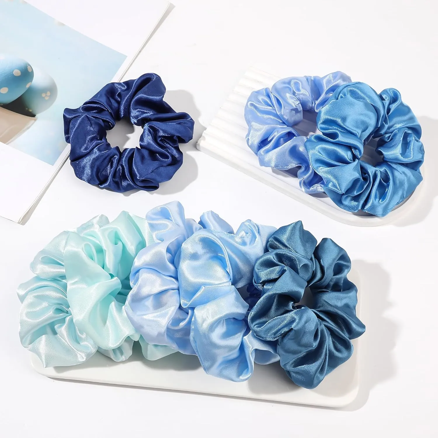 Satin Hair Scrunchies: Cute, Big Pony Tail Holders for Thick, Curly Hair - No Crease, No Damage Hair Ties for Girls and Women