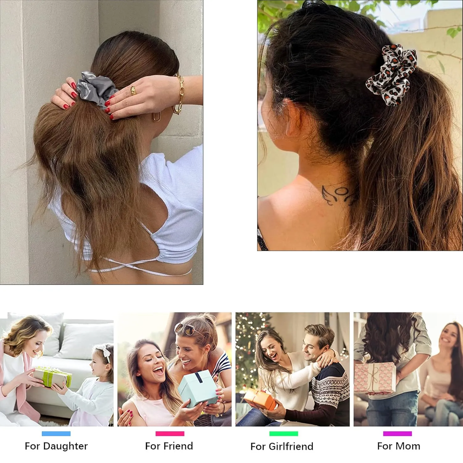 Scrunchies Hair Ties for Girls Women Elastics Bands Ponytail Holder Pack of Neutral Hair Accessories Big Large Scrunchie Cute Hairties for Thick Hair