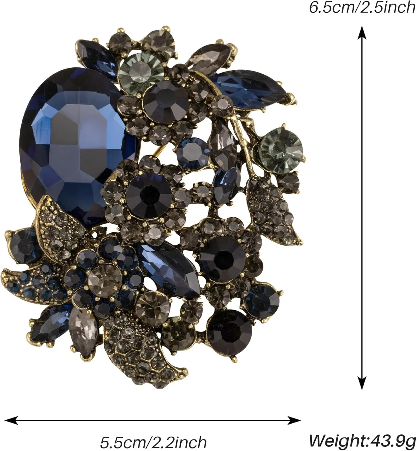 SELOVO Rhinestone Glitter Flower Brooch Pin Jewelry Scarf Accessory Vintage Gold Tone