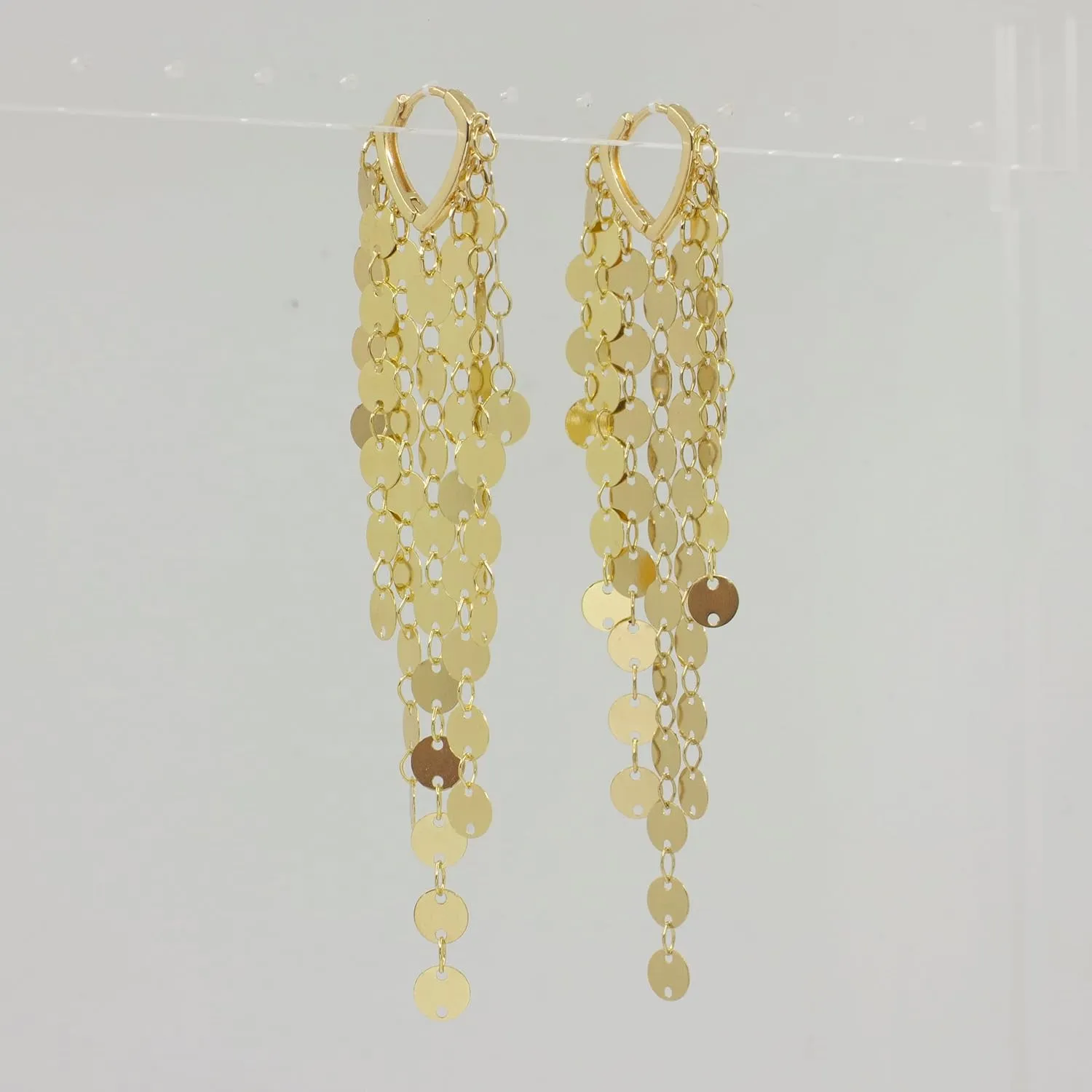 Sequin Metal Tassel Earrings Disc Tassel for Women 18K 14K Gold Plated Trendy Dainty Earrings Lightweight Sparkly Chandelier Hoops Small Leaf