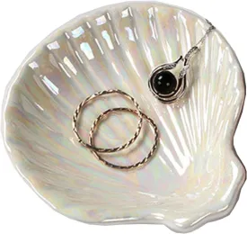 Shell Jewelry Ring Holder, Cute Room Decor Seashell Tray, Small Ceramic Plate Bowl, Engagement Ring Trinket Dish, Wedding Jewelry Tray for Earrings, Keys, 3.9"