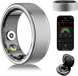 Smart Ring for Women Men - Fitness Tracker with Heart Rate/Blood Oxygen/Stress Monitor/Steps/Sleep Tracking, No App Subscription, 5ATM Waterproof Health Rings