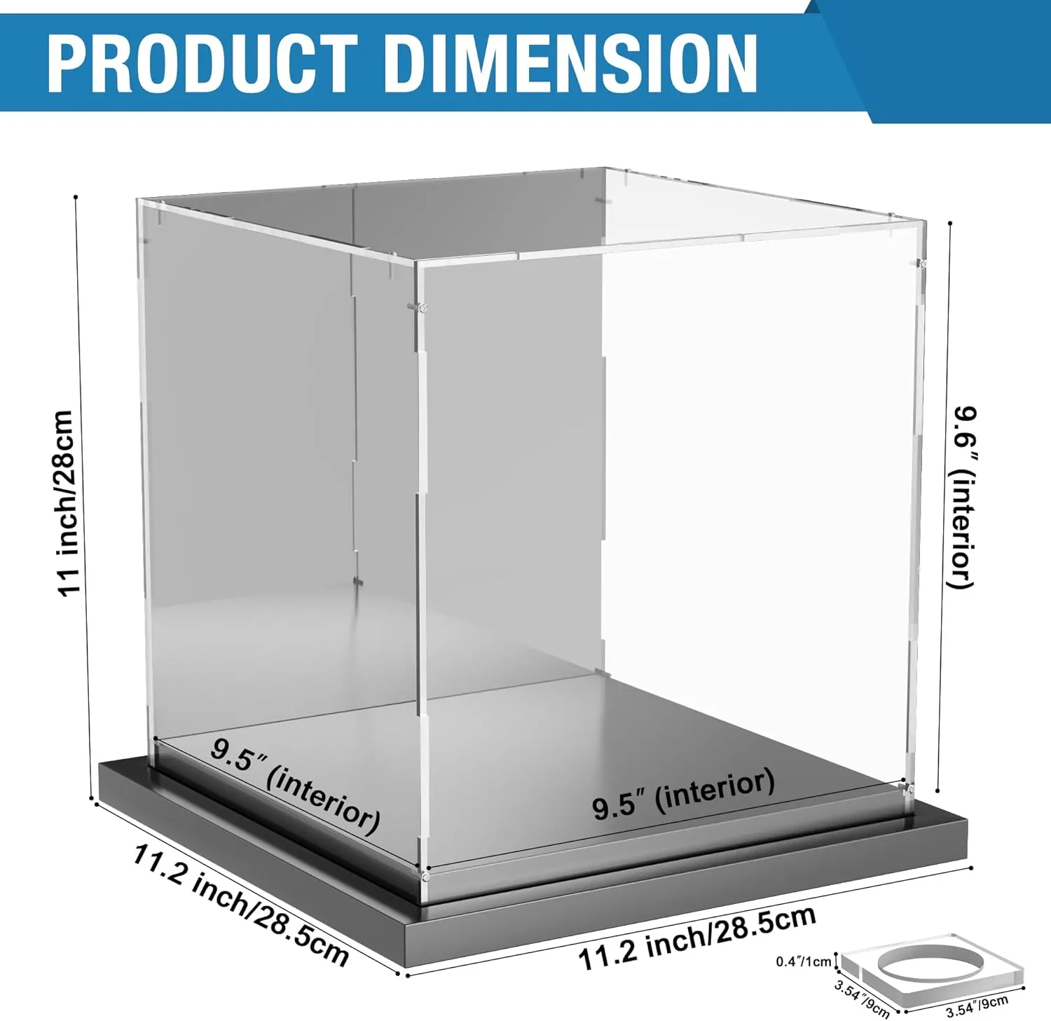 Soccer Ball Display Case Clear Acrylic Display Case Box with Mirror Back and Black Metal Grooved Base Stackable Holder with Removable Built-in Soccer Ball Stand for Sports Collectibles
