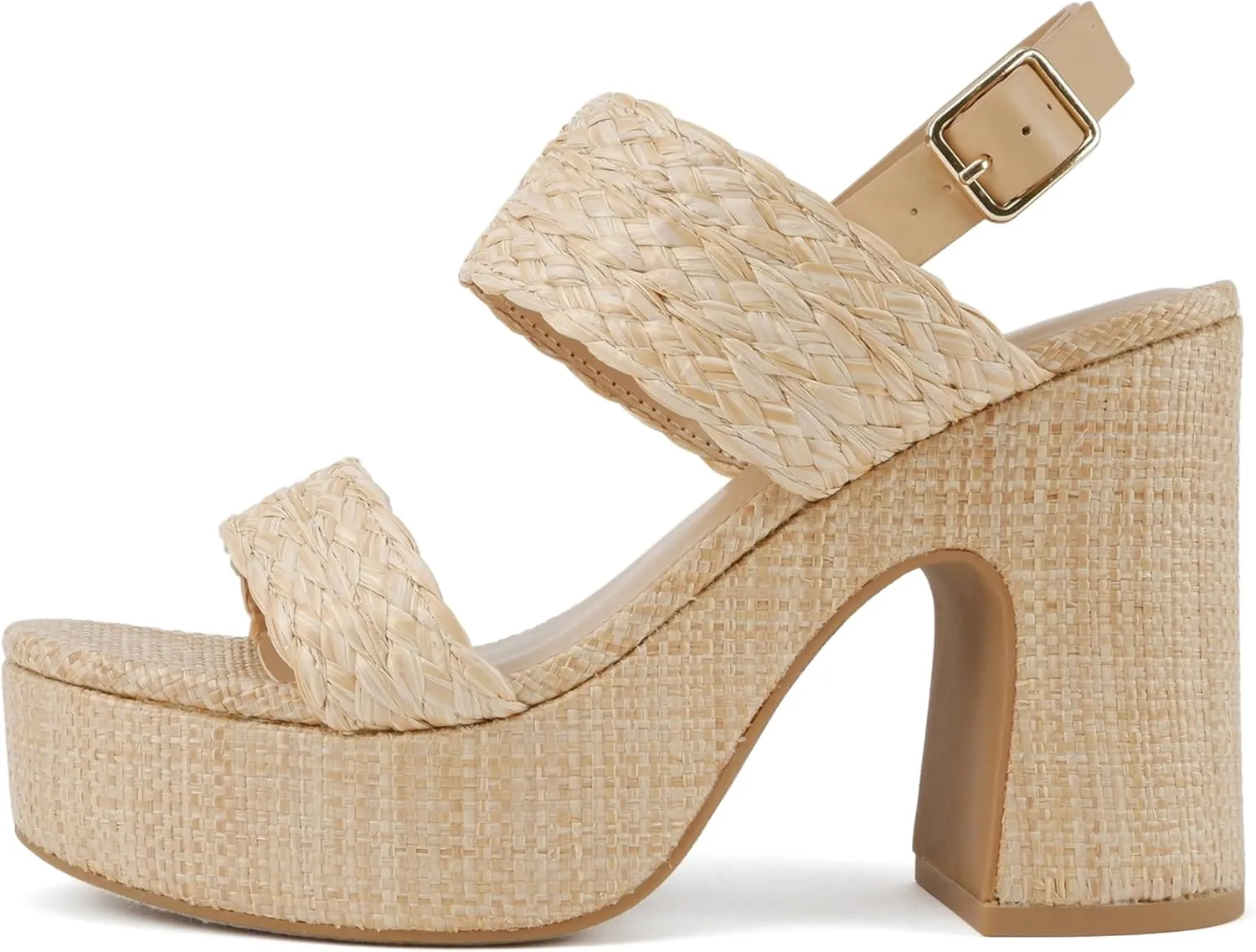 Soda Home ~ Women Round Toe Raffia Upper High Heel Platform Wedge Sandal with Adjustable Ankle Strap