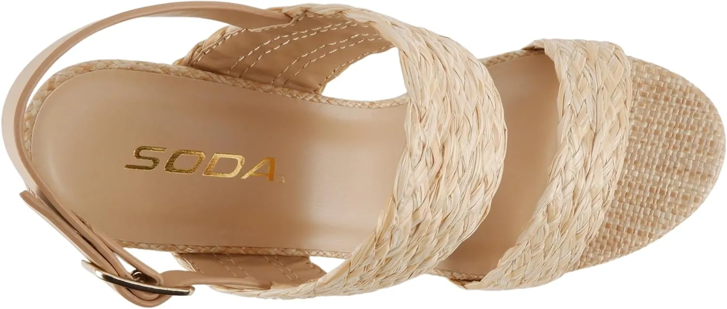 Soda Home ~ Women Round Toe Raffia Upper High Heel Platform Wedge Sandal with Adjustable Ankle Strap