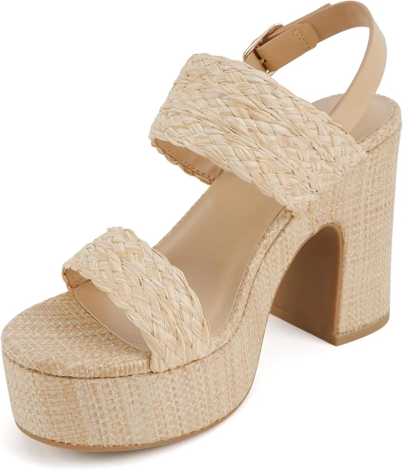 Soda Home ~ Women Round Toe Raffia Upper High Heel Platform Wedge Sandal with Adjustable Ankle Strap