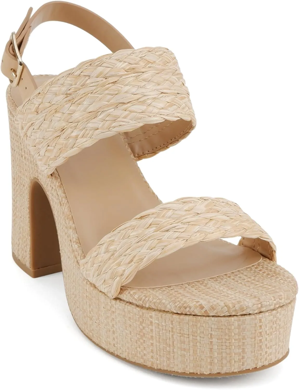 Soda Home ~ Women Round Toe Raffia Upper High Heel Platform Wedge Sandal with Adjustable Ankle Strap