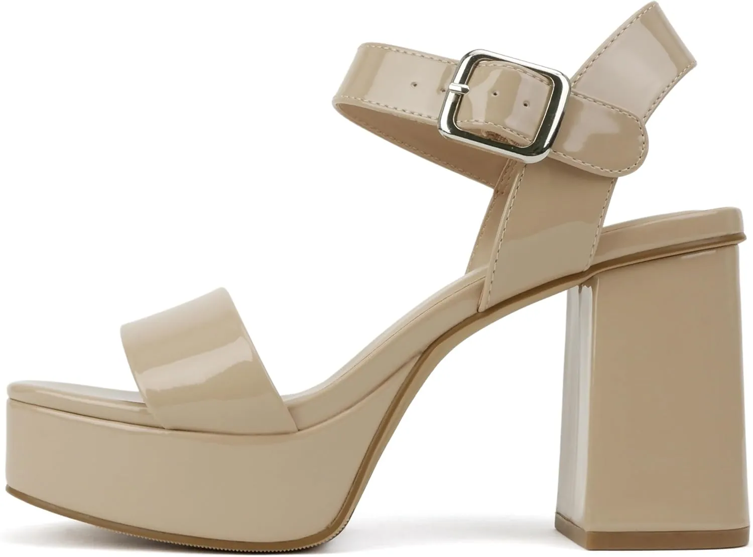 Soda MACEY ~ Women Open Square Toe Single Band High Heel Platform Dress Sandal with Adjustable Ankle Strap
