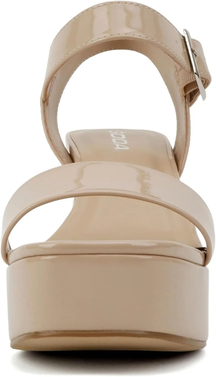 Soda MACEY ~ Women Open Square Toe Single Band High Heel Platform Dress Sandal with Adjustable Ankle Strap