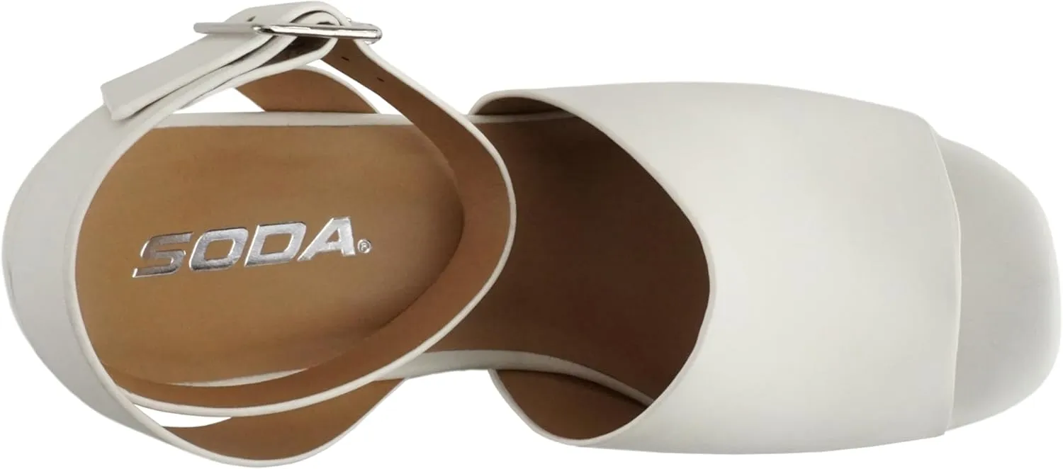 Soda Stella ~ Women Square Peep Toe Single Band Platform Espadrille Wedge Sandals with Adjustable Ankle Strap