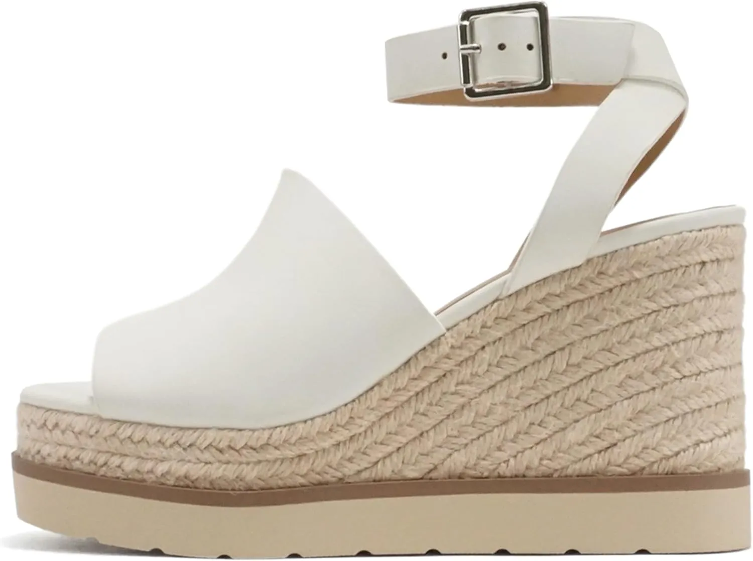 Soda Stella ~ Women Square Peep Toe Single Band Platform Espadrille Wedge Sandals with Adjustable Ankle Strap