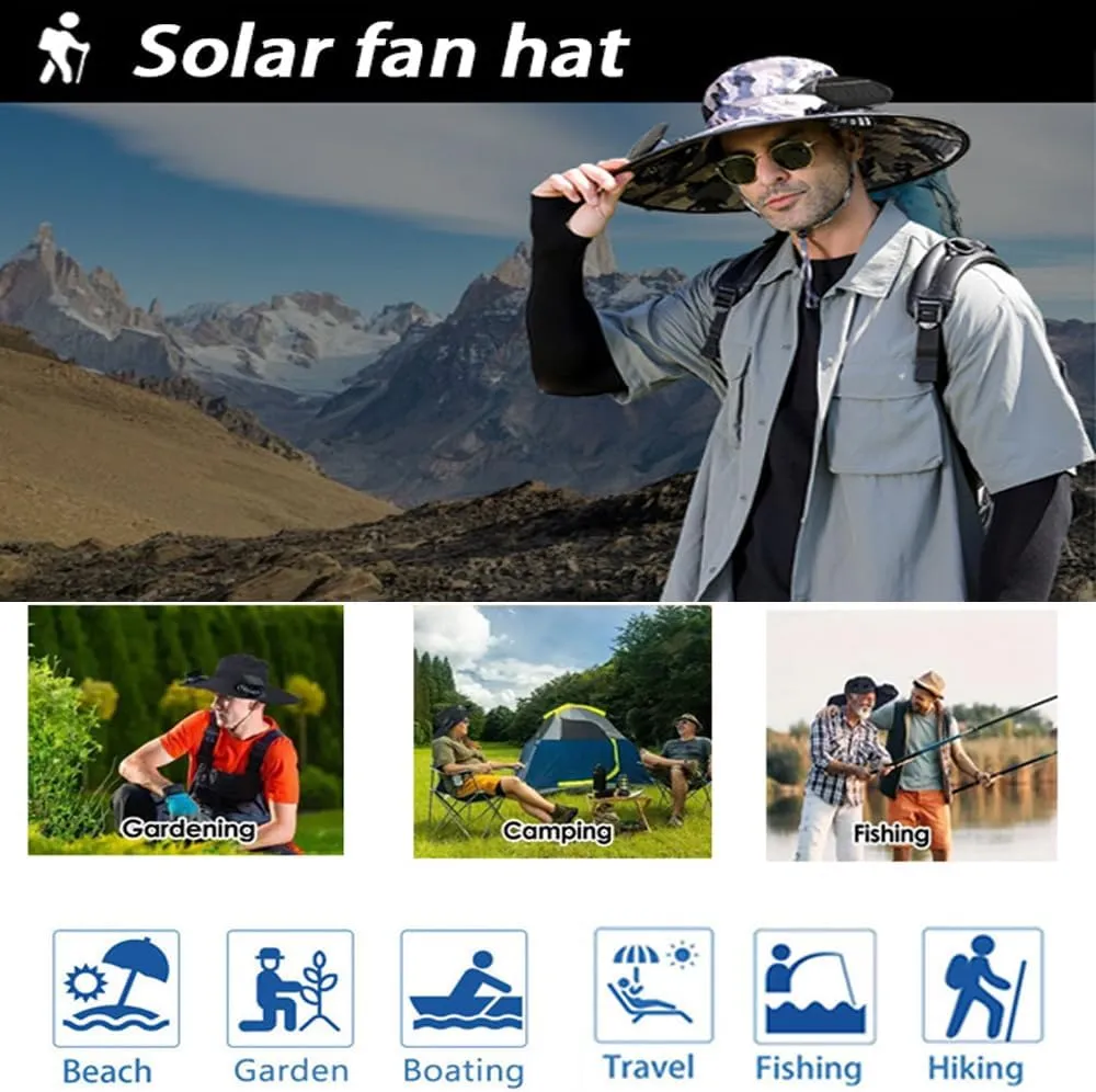 Solar Fan Hat Wide Brim Solar Fan Hat Outdoor Wide Brim Sun Hat with 2 Solar Fan Fishing Hat - Removable & USB Charging Fan