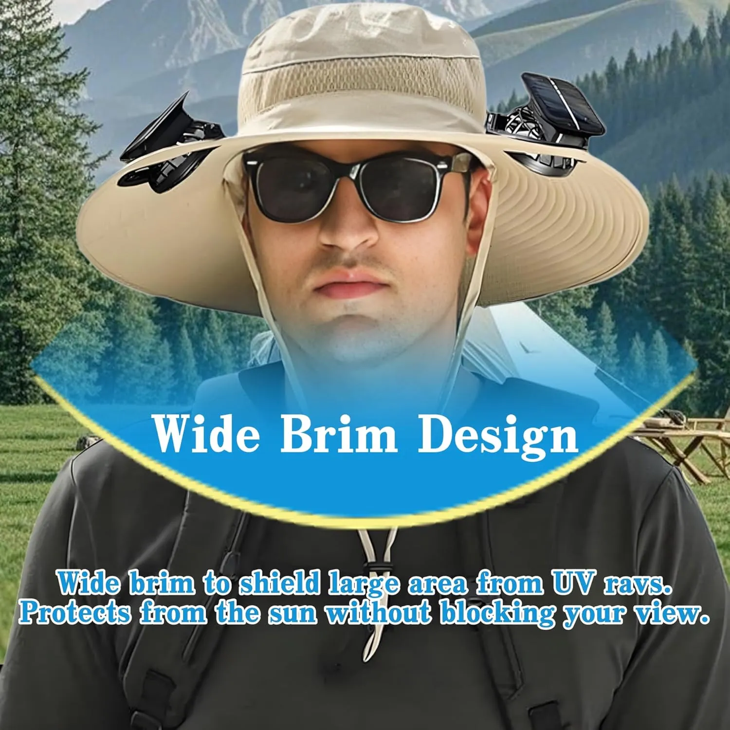 Solar Fan Hat Wide Brim Solar Fan Hat Outdoor Wide Brim Sun Hat with 2 Solar Fan Fishing Hat - Removable & USB Charging Fan