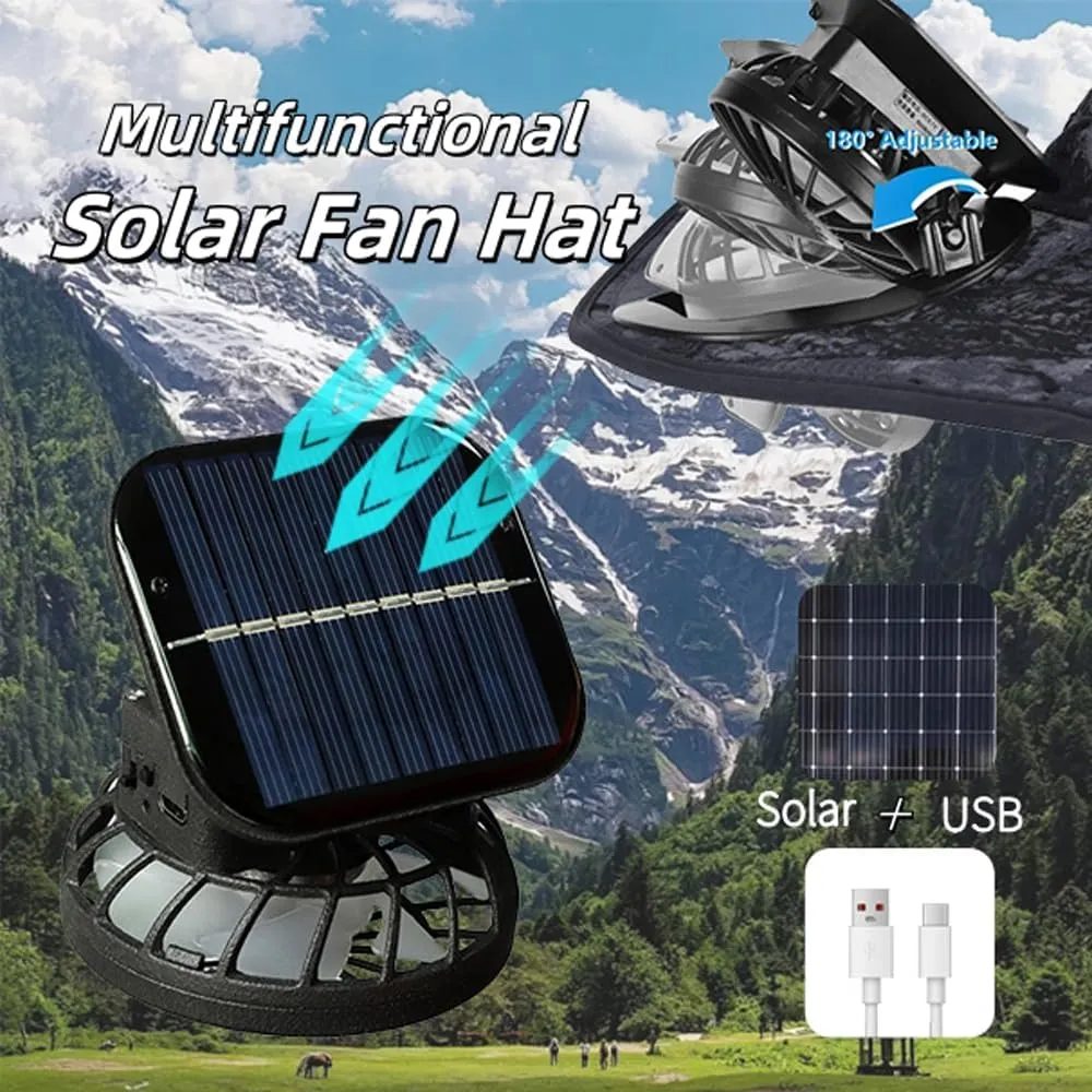 Solar Fan Hat Wide Brim Solar Fan Hat Outdoor Wide Brim Sun Hat with 2 Solar Fan Fishing Hat - Removable & USB Charging Fan