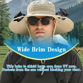 Solar Fan Hat Wide Brim Solar Fan Hat Outdoor Wide Brim Sun Hat with 2 Solar Fan Fishing Hat - Removable & USB Charging Fan