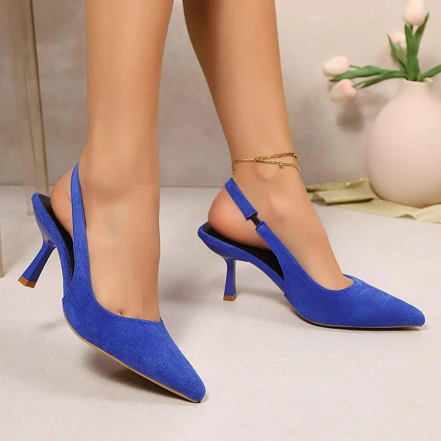 Square Toe Heel Slip-on Ankle Strap Sandals Party Clear Classic Shoes 1.2 Inches Heels Tan Sandals for Women Elastic
