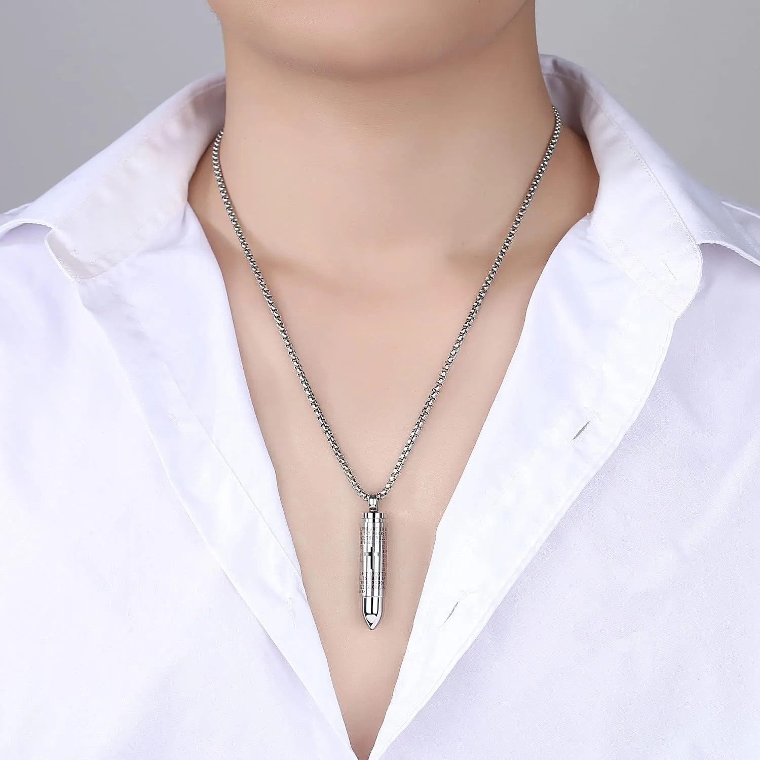 Stainless Steel Urn Necklace For Ashes Bullet Shaped Cremation Urn Jewelry Lords Prayer Mens Urn Pendant Necklace Waterproof