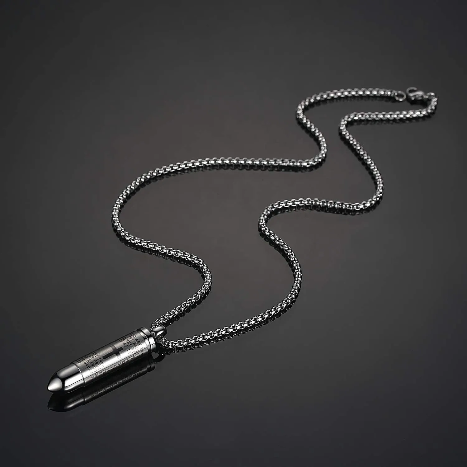 Stainless Steel Urn Necklace For Ashes Bullet Shaped Cremation Urn Jewelry Lords Prayer Mens Urn Pendant Necklace Waterproof