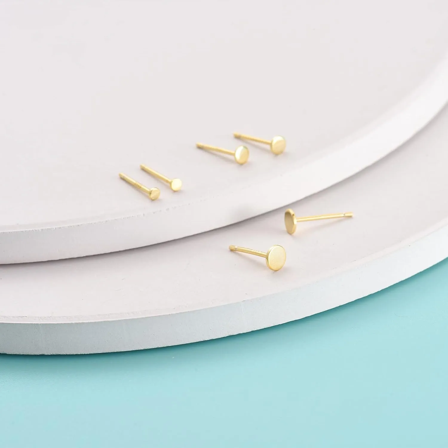 Sterling Silver Stud Earrings for Women Men, 3 Pairs Tiny Flat Dot Earrings Set | Small Round Disc Stud Earrings Dainty Cartilage Tragus Circle Triangle Earrings(Silver/Gold/Rose Gold)